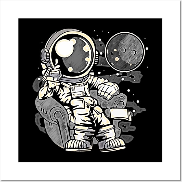 Astronaut Drinking And Relax • Funny And Cool Sci-Fi Cartoon Drawing Design Great For Anyone That Loves Astronomy Art Wall Art by TeesHood